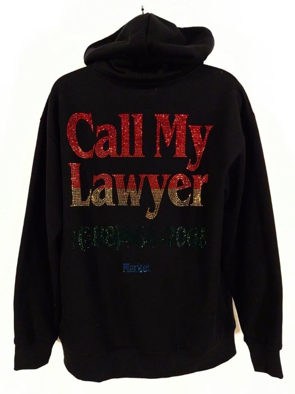 Chinatown Market 'Call My Lawyer' Rainbow Rhinestone Black Hoodie Men's. Sz XL